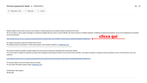 Sirman Mail SSO - Reset password - Italian